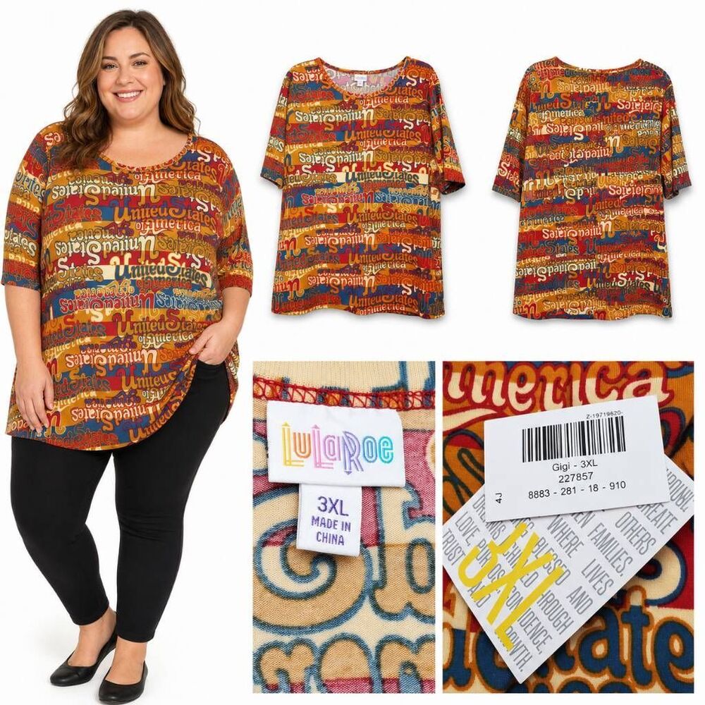 LuLaRoe 3XL Irma Tunic USA Word Print NWT Orange Top